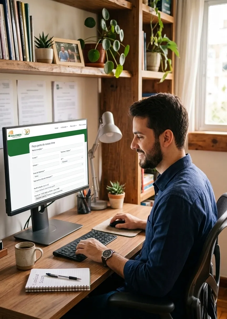 Profissional cadastrando curriculo no notebook